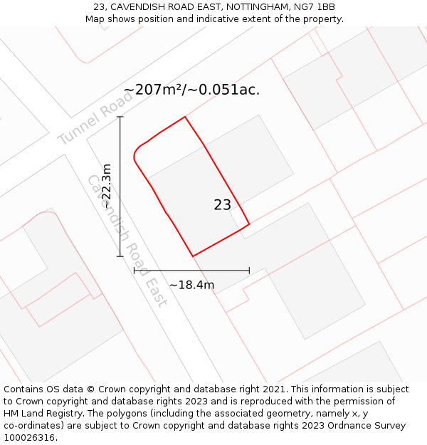 23, CAVENDISH ROAD EAST, NOTTINGHAM, NG7 1BB: Plot and title map