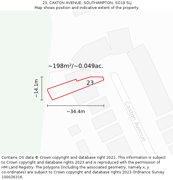 23, CAXTON AVENUE, SOUTHAMPTON, SO19 5LJ: Plot and title map