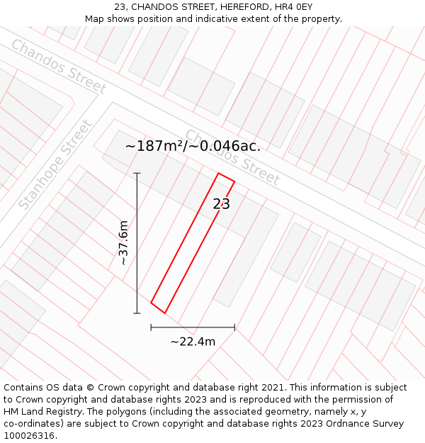 23, CHANDOS STREET, HEREFORD, HR4 0EY: Plot and title map