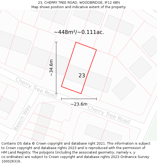 23, CHERRY TREE ROAD, WOODBRIDGE, IP12 4BN: Plot and title map