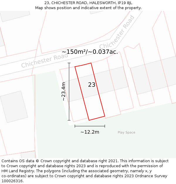 23, CHICHESTER ROAD, HALESWORTH, IP19 8JL: Plot and title map