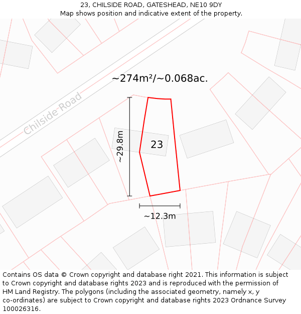 23, CHILSIDE ROAD, GATESHEAD, NE10 9DY: Plot and title map