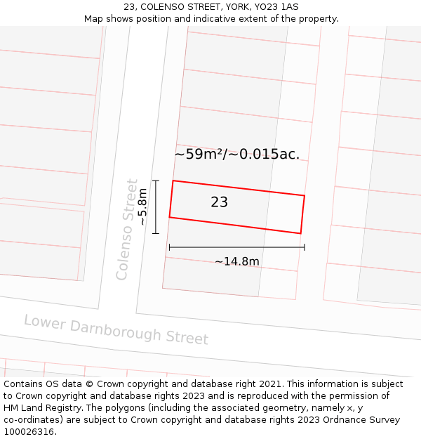 23, COLENSO STREET, YORK, YO23 1AS: Plot and title map