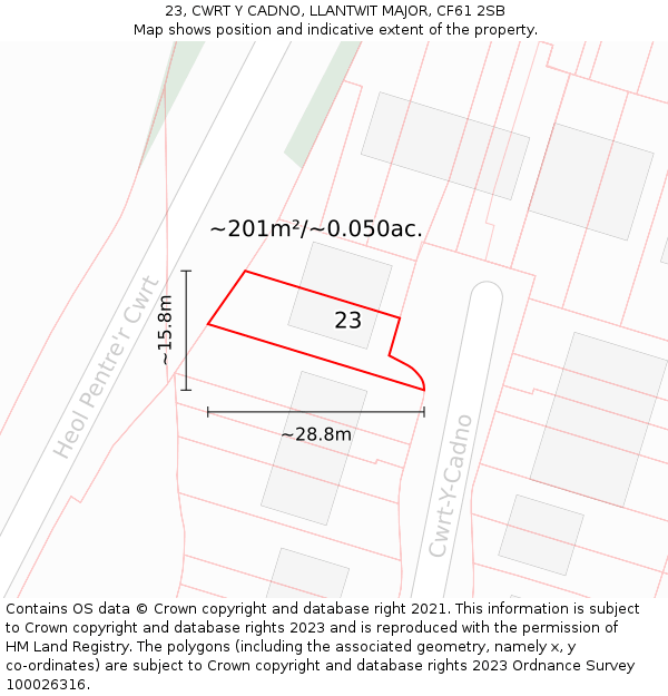 23, CWRT Y CADNO, LLANTWIT MAJOR, CF61 2SB: Plot and title map