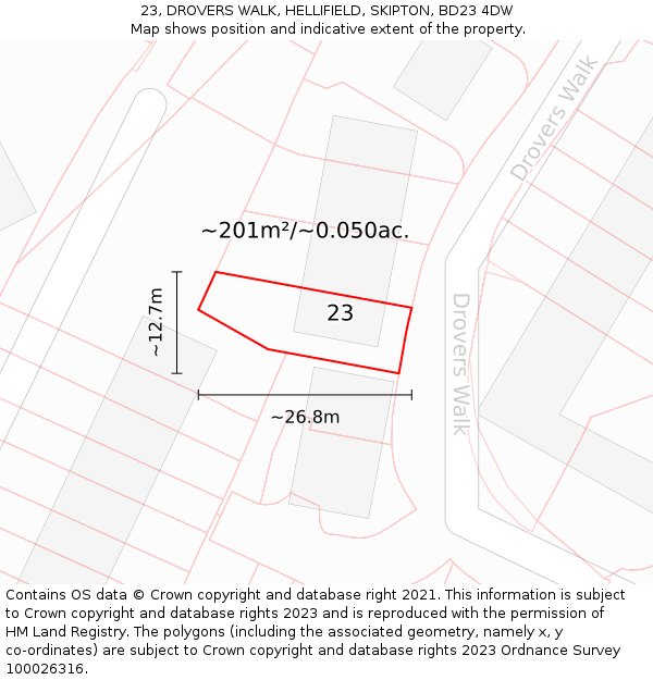 23, DROVERS WALK, HELLIFIELD, SKIPTON, BD23 4DW: Plot and title map