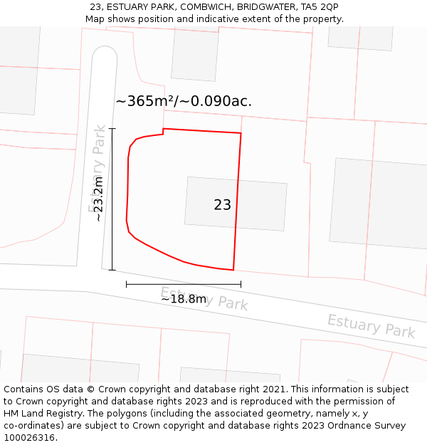 23, ESTUARY PARK, COMBWICH, BRIDGWATER, TA5 2QP: Plot and title map