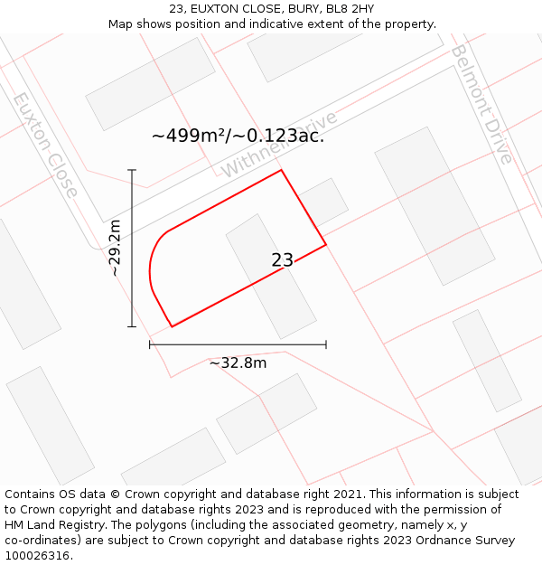 23, EUXTON CLOSE, BURY, BL8 2HY: Plot and title map