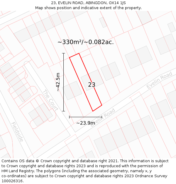 23, EVELIN ROAD, ABINGDON, OX14 1JS: Plot and title map