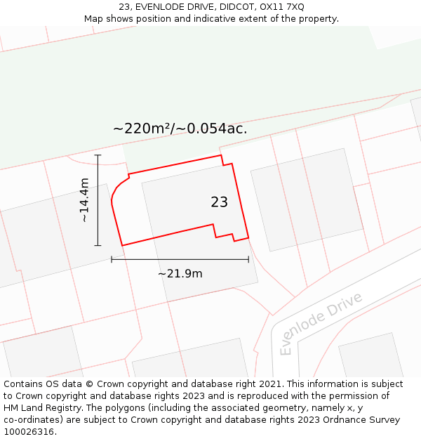 23, EVENLODE DRIVE, DIDCOT, OX11 7XQ: Plot and title map