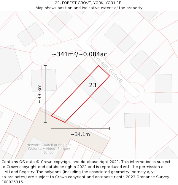 23, FOREST GROVE, YORK, YO31 1BL: Plot and title map