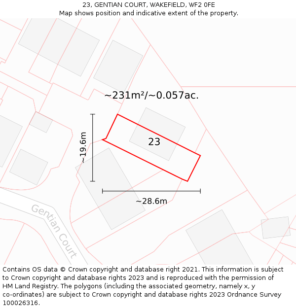 23, GENTIAN COURT, WAKEFIELD, WF2 0FE: Plot and title map