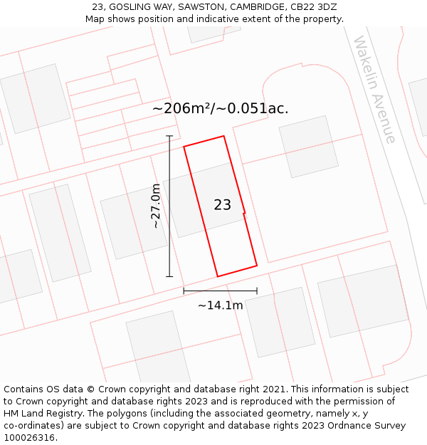 23, GOSLING WAY, SAWSTON, CAMBRIDGE, CB22 3DZ: Plot and title map