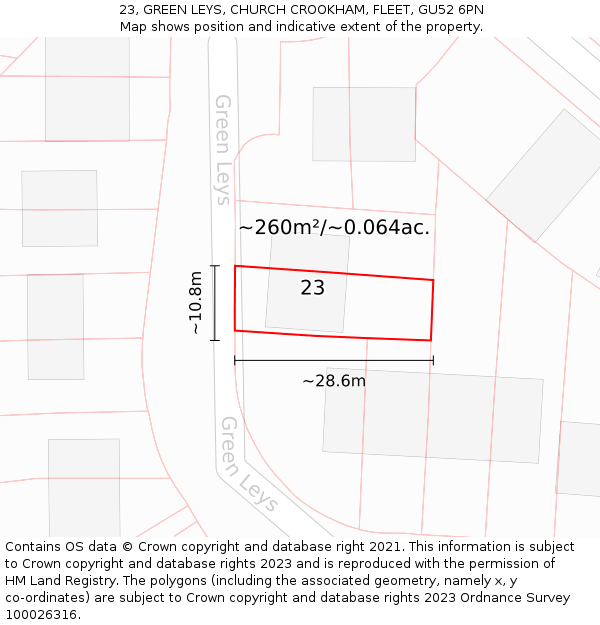 23, GREEN LEYS, CHURCH CROOKHAM, FLEET, GU52 6PN: Plot and title map