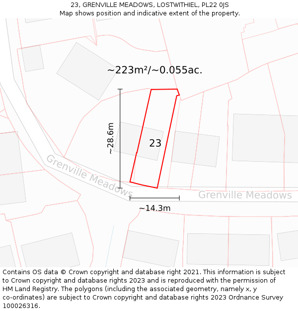 23, GRENVILLE MEADOWS, LOSTWITHIEL, PL22 0JS: Plot and title map