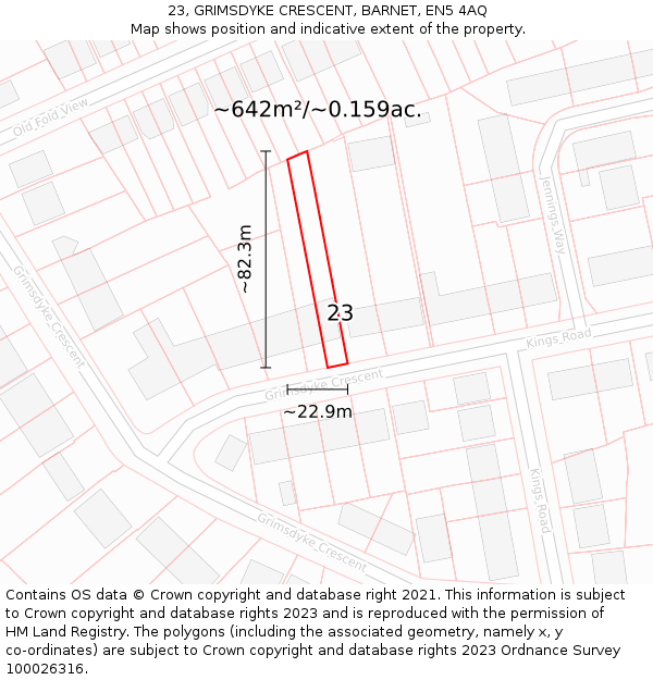 23, GRIMSDYKE CRESCENT, BARNET, EN5 4AQ: Plot and title map