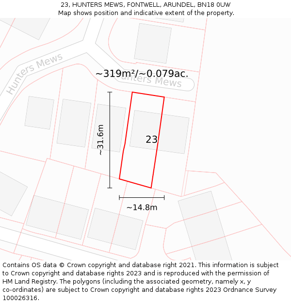 23, HUNTERS MEWS, FONTWELL, ARUNDEL, BN18 0UW: Plot and title map