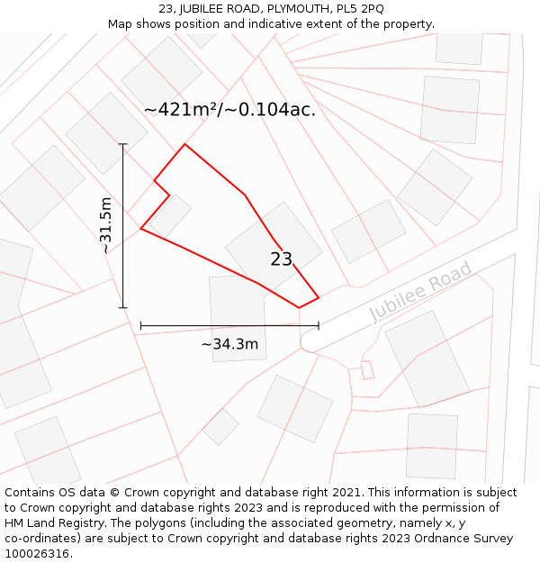 23, JUBILEE ROAD, PLYMOUTH, PL5 2PQ: Plot and title map