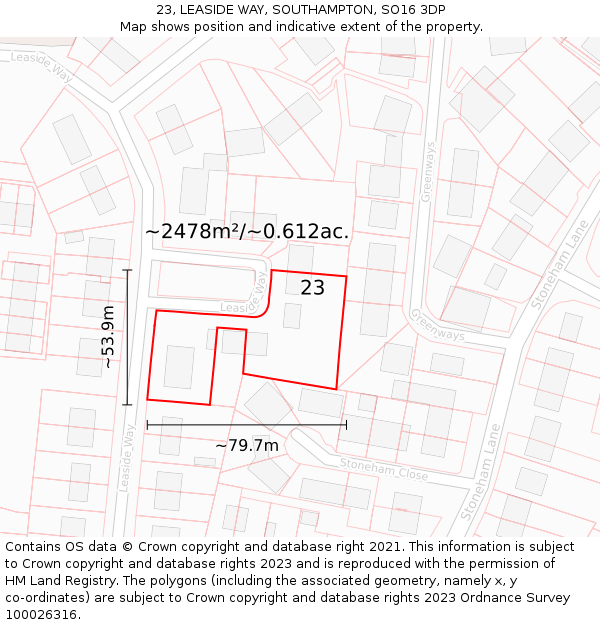 23, LEASIDE WAY, SOUTHAMPTON, SO16 3DP: Plot and title map