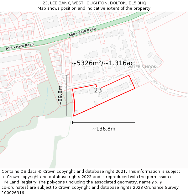 23, LEE BANK, WESTHOUGHTON, BOLTON, BL5 3HQ: Plot and title map