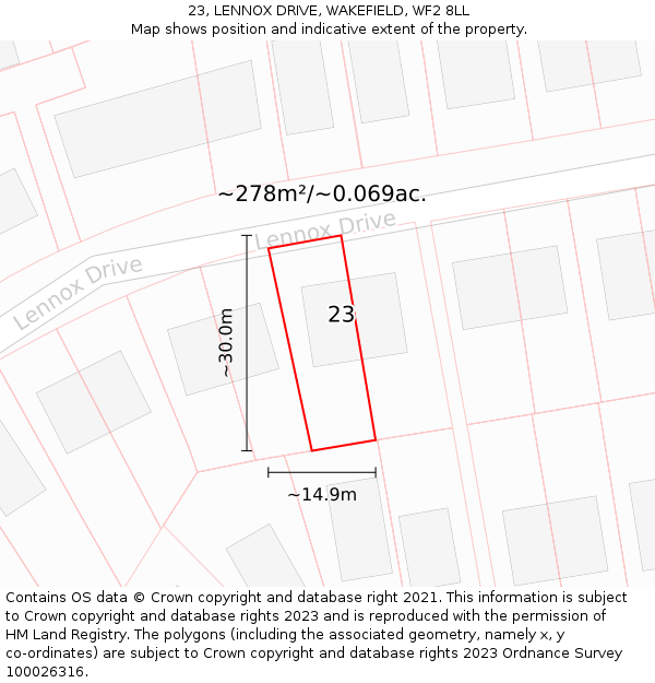 23, LENNOX DRIVE, WAKEFIELD, WF2 8LL: Plot and title map