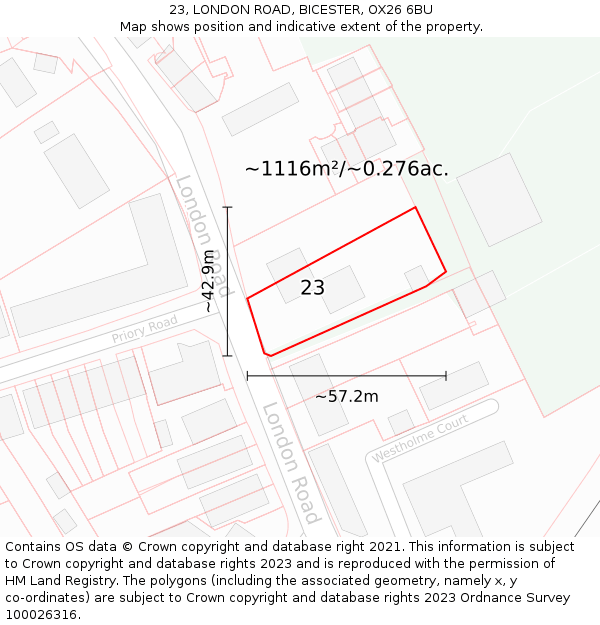 23, LONDON ROAD, BICESTER, OX26 6BU: Plot and title map