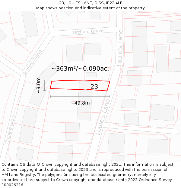 23, LOUIES LANE, DISS, IP22 4LR: Plot and title map