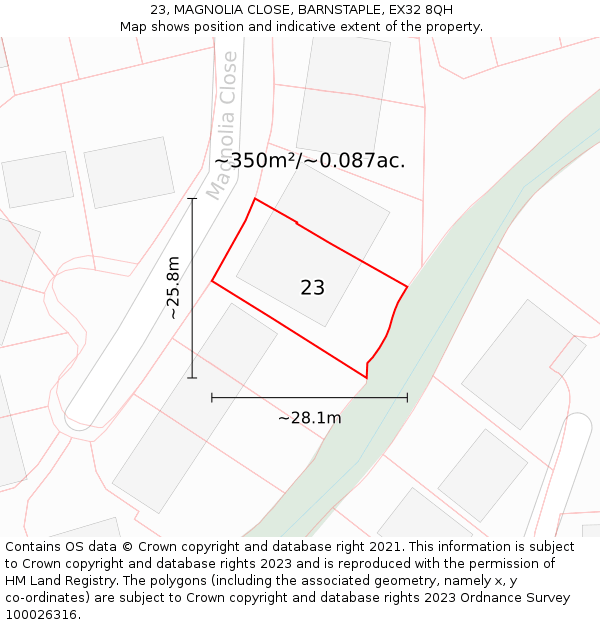 23, MAGNOLIA CLOSE, BARNSTAPLE, EX32 8QH: Plot and title map