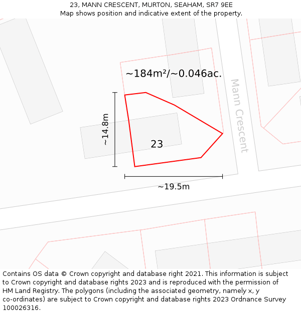 23, MANN CRESCENT, MURTON, SEAHAM, SR7 9EE: Plot and title map