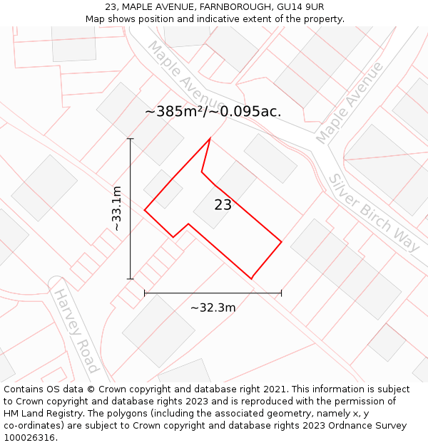 23, MAPLE AVENUE, FARNBOROUGH, GU14 9UR: Plot and title map