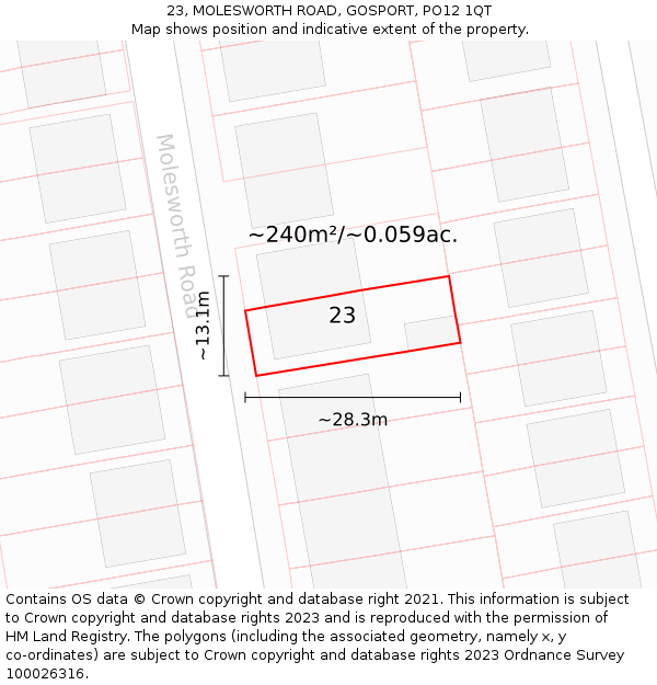 23, MOLESWORTH ROAD, GOSPORT, PO12 1QT: Plot and title map