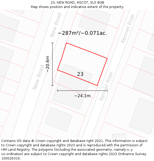 23, NEW ROAD, ASCOT, SL5 8QB: Plot and title map