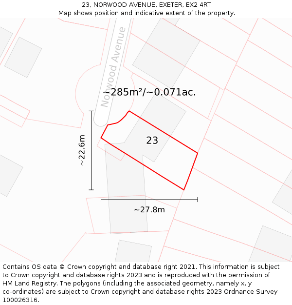 23, NORWOOD AVENUE, EXETER, EX2 4RT: Plot and title map