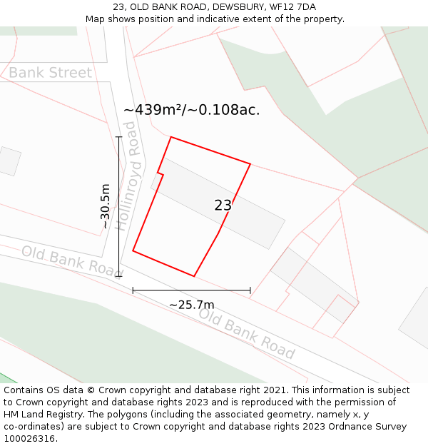 23, OLD BANK ROAD, DEWSBURY, WF12 7DA: Plot and title map