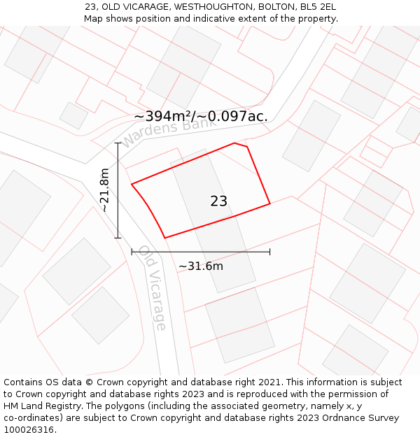 23, OLD VICARAGE, WESTHOUGHTON, BOLTON, BL5 2EL: Plot and title map