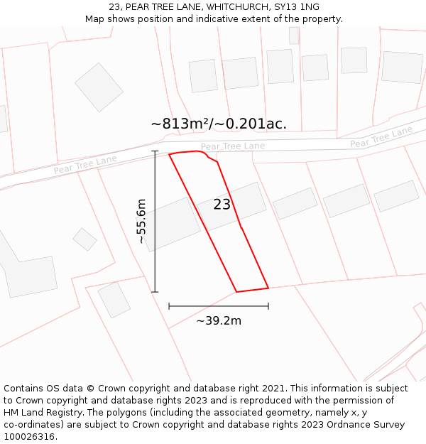 23, PEAR TREE LANE, WHITCHURCH, SY13 1NG: Plot and title map