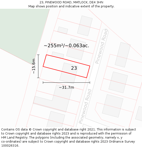 23, PINEWOOD ROAD, MATLOCK, DE4 3HN: Plot and title map