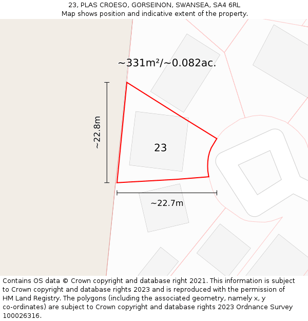 23, PLAS CROESO, GORSEINON, SWANSEA, SA4 6RL: Plot and title map