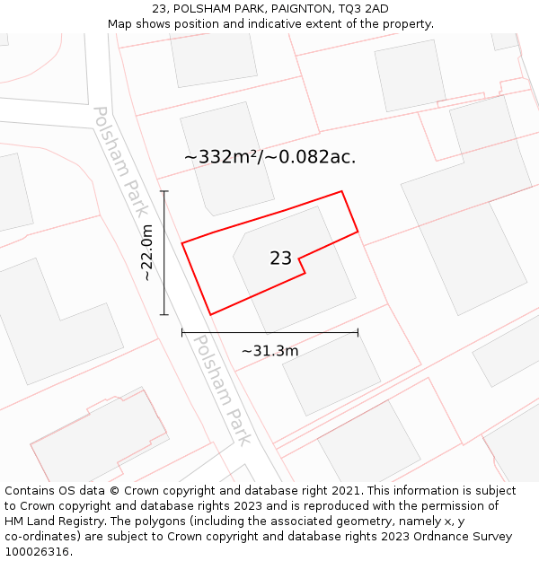 23, POLSHAM PARK, PAIGNTON, TQ3 2AD: Plot and title map