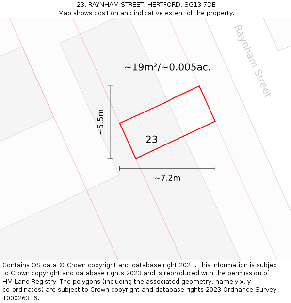 23, RAYNHAM STREET, HERTFORD, SG13 7DE: Plot and title map