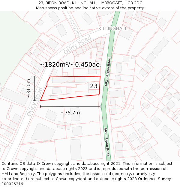 23, RIPON ROAD, KILLINGHALL, HARROGATE, HG3 2DG: Plot and title map