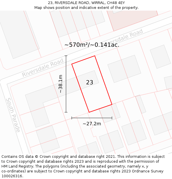 23, RIVERSDALE ROAD, WIRRAL, CH48 4EY: Plot and title map