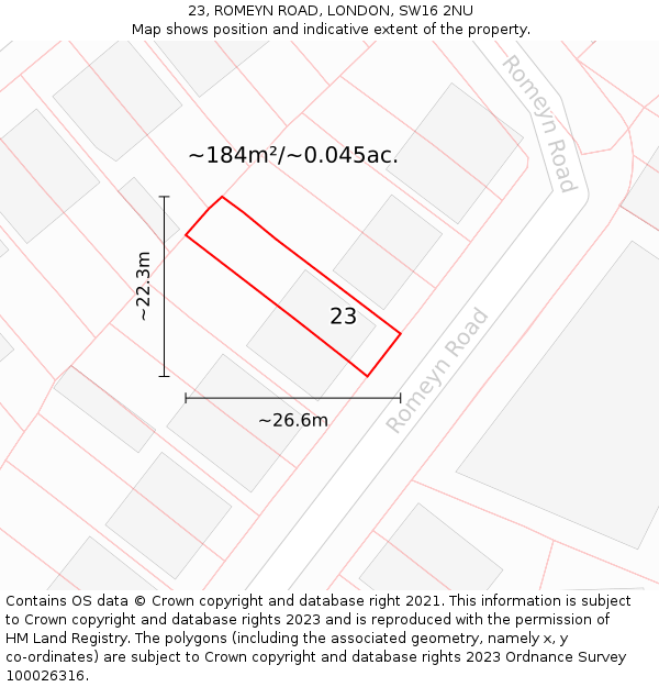 23, ROMEYN ROAD, LONDON, SW16 2NU: Plot and title map