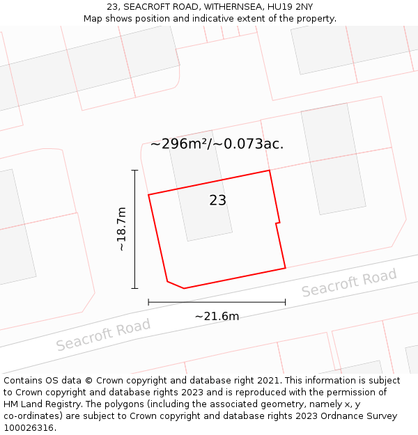 23, SEACROFT ROAD, WITHERNSEA, HU19 2NY: Plot and title map