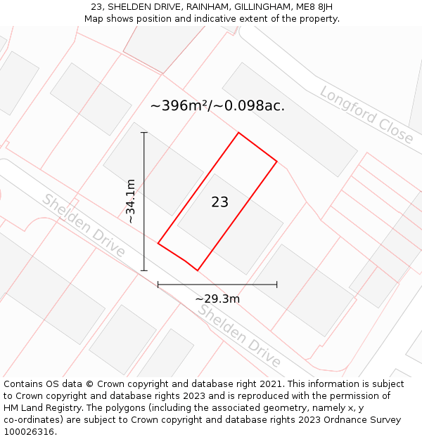 23, SHELDEN DRIVE, RAINHAM, GILLINGHAM, ME8 8JH: Plot and title map