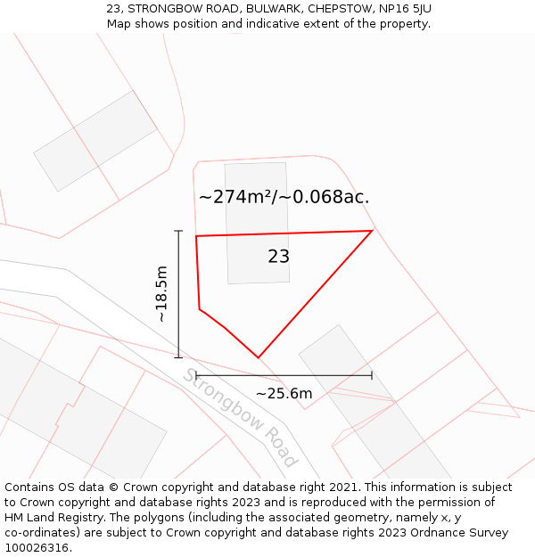 23, STRONGBOW ROAD, BULWARK, CHEPSTOW, NP16 5JU: Plot and title map