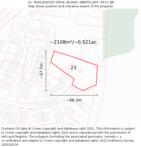 23, TANGLEWOOD DRIVE, BLAINA, ABERTILLERY, NP13 3JB: Plot and title map