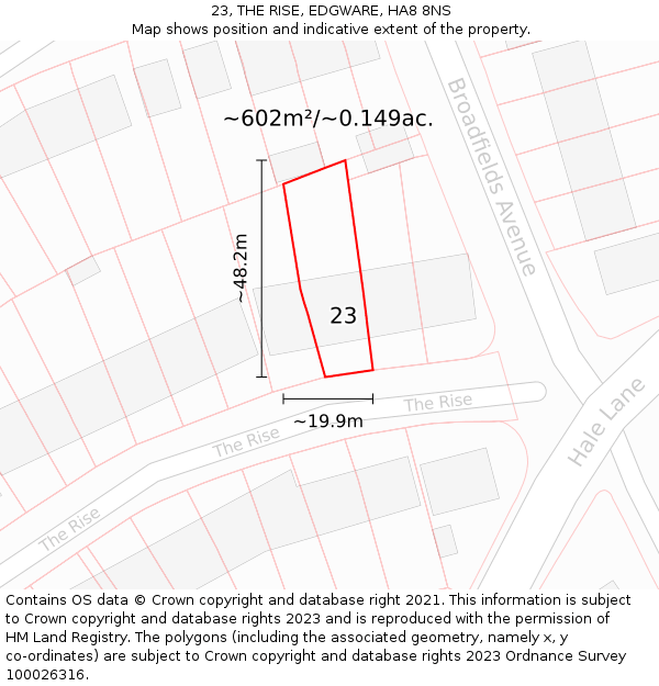 23, THE RISE, EDGWARE, HA8 8NS: Plot and title map