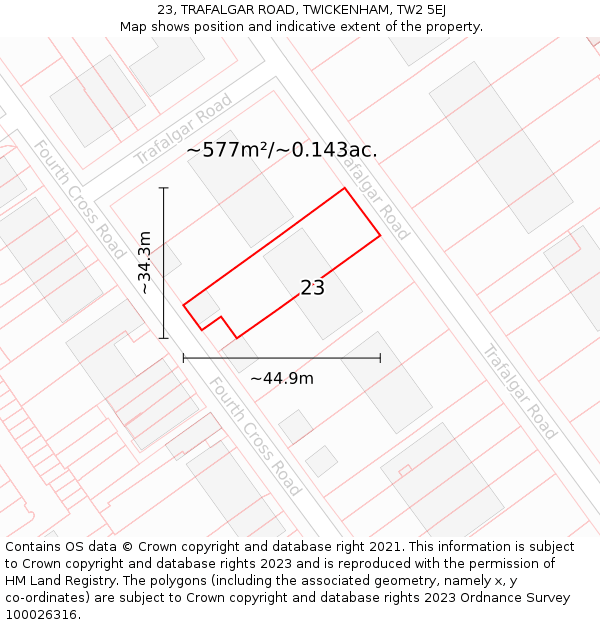 23, TRAFALGAR ROAD, TWICKENHAM, TW2 5EJ: Plot and title map