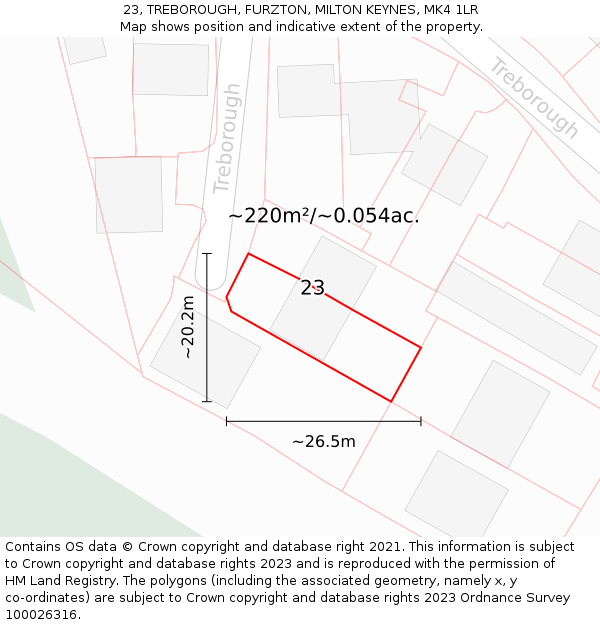 23, TREBOROUGH, FURZTON, MILTON KEYNES, MK4 1LR: Plot and title map