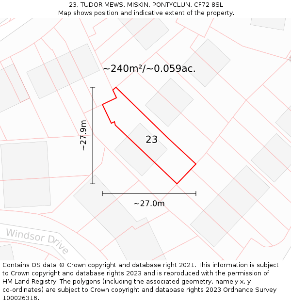 23, TUDOR MEWS, MISKIN, PONTYCLUN, CF72 8SL: Plot and title map